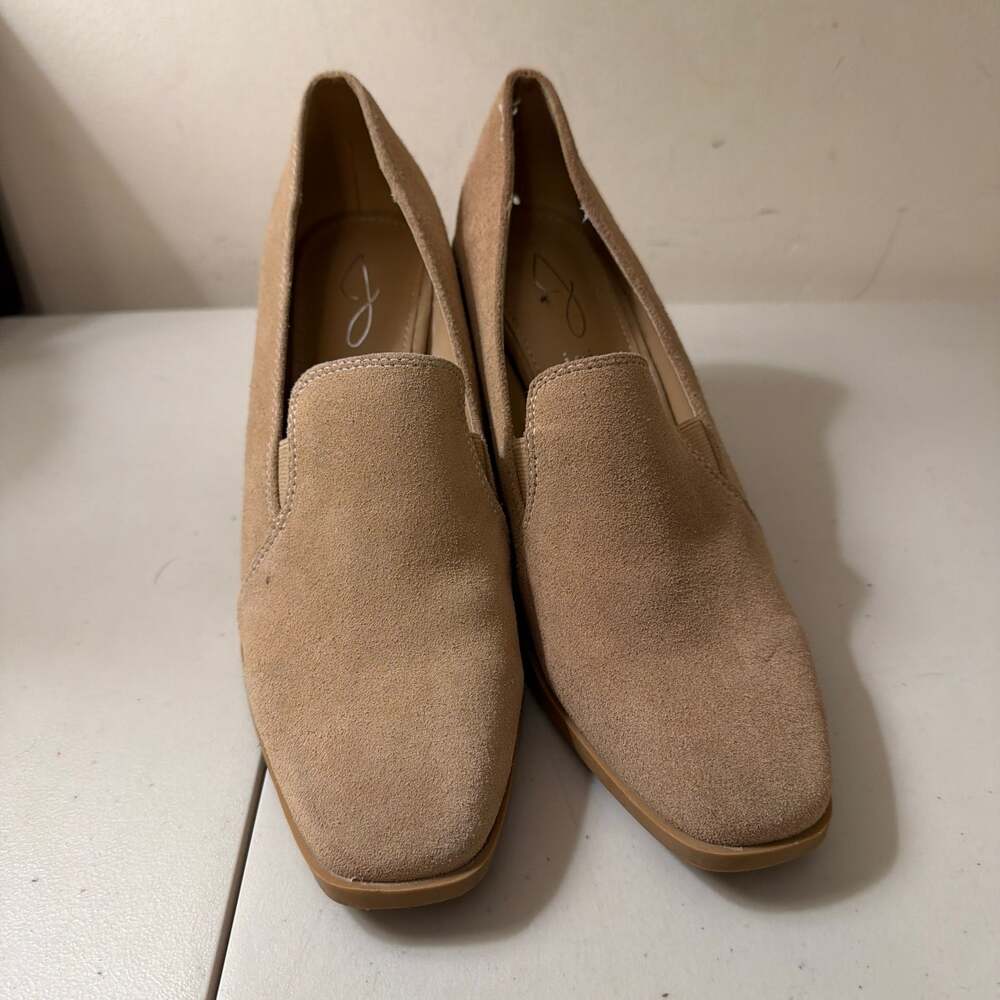 Size 8 Women Joie Wevenly Tan Suede Block Heel Square Toe Loafer Pumps